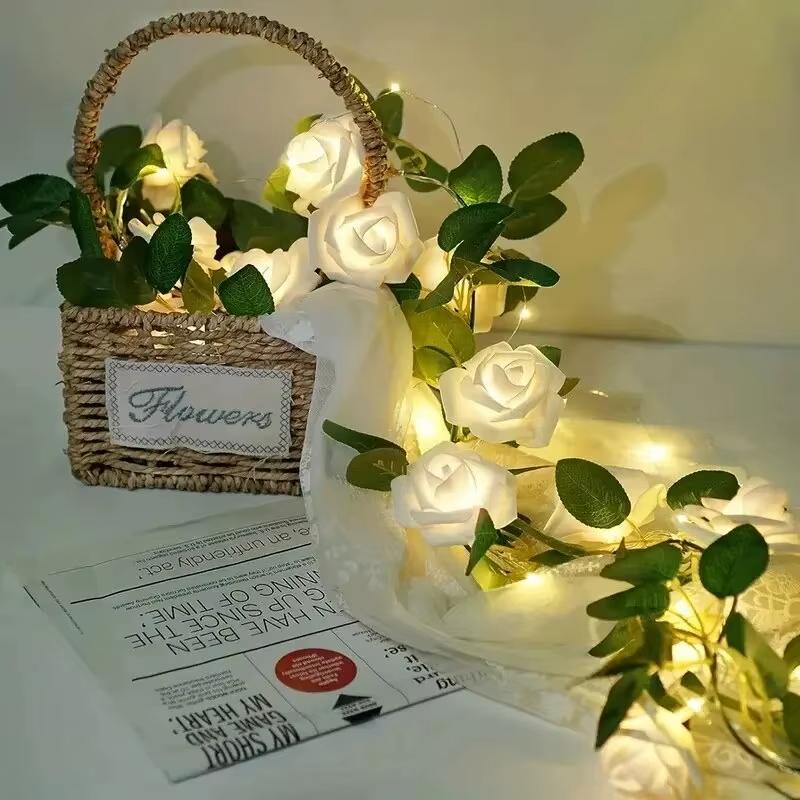 1.5M 10 LED Rose Flower String Lights Battery Powered Artificial Vine Garland Night Lamp for Wedding Valentines Day Party Decor