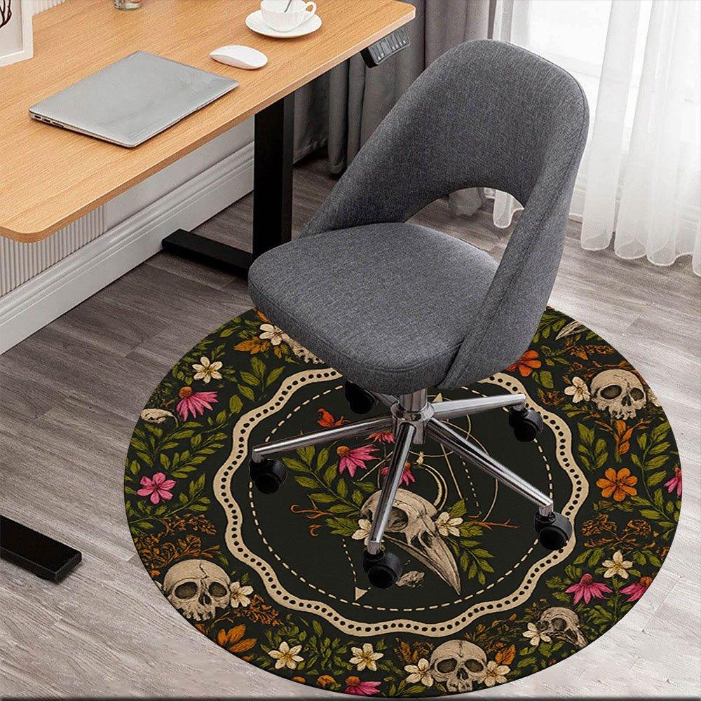

Day of the Dead Skulls & Flowers Circular Wall ArtRound Non-Slip chair mat chair carpet for office Rugs for Office Decor Gift For Valentine s Day Moth 80cm by 80cm