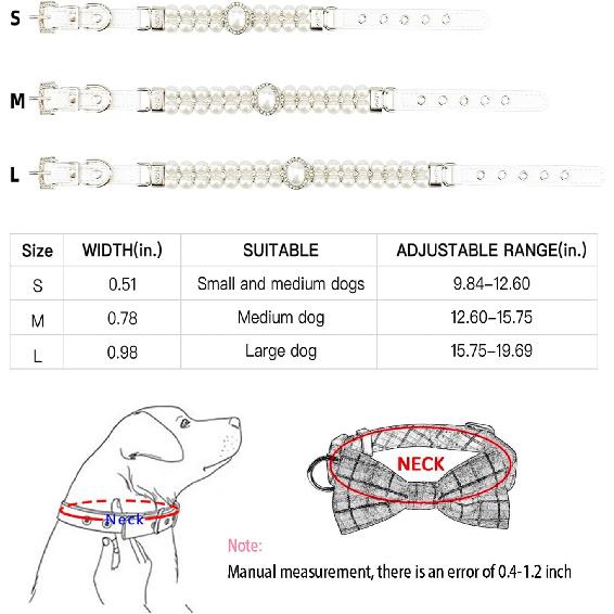 KUDES Small Dog Cat Big Pearl Collars with Crystal Rhinestone Diamond Décor, Adjustable Cute Fashion Pet PU Leather Collars Necklace for Wedding