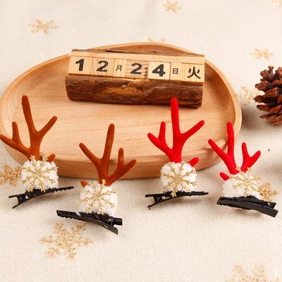 Cute Christmas Elk Antler Hair Clip Plush Snowflake Christmas Day Fancy Clip Fashion Accessory
