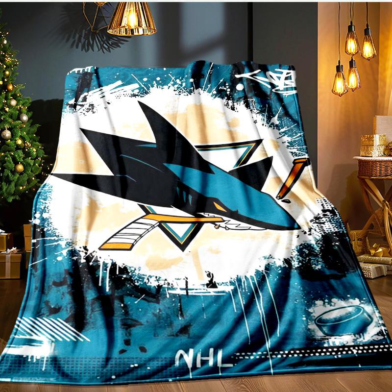 San-Jose Sharks Hockey Blanket Flannel Throw for Sofa, Indoor, Camping, Living Room, Office, Chair, And Bed Soft Birthday Gift