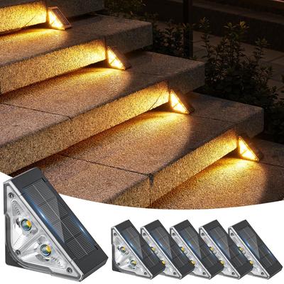 Luzes Solares de Escada para Exterior PUAIDA Impermeáveis para Jardim com Duas Novas Luzes Convexas Óticas Branco Quente Elegantes Automáticas Adequadas para Canteiro de Flores Estacionamento e Conjunto