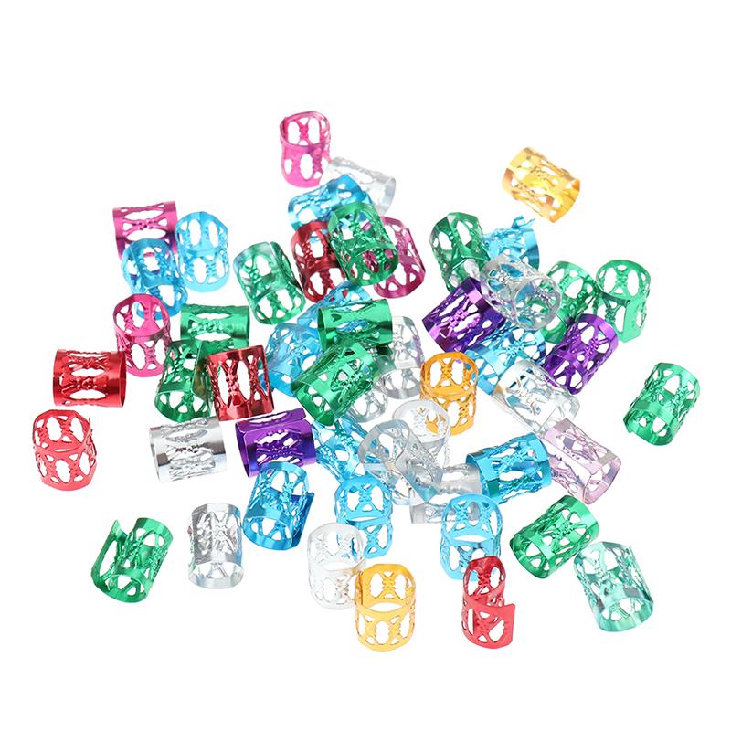 10/20/50/60/100Pcs Metal African Hair Rings Beads Cuffs Tubes Charms Dreadlock Rings clips braid spiral braid hair extension