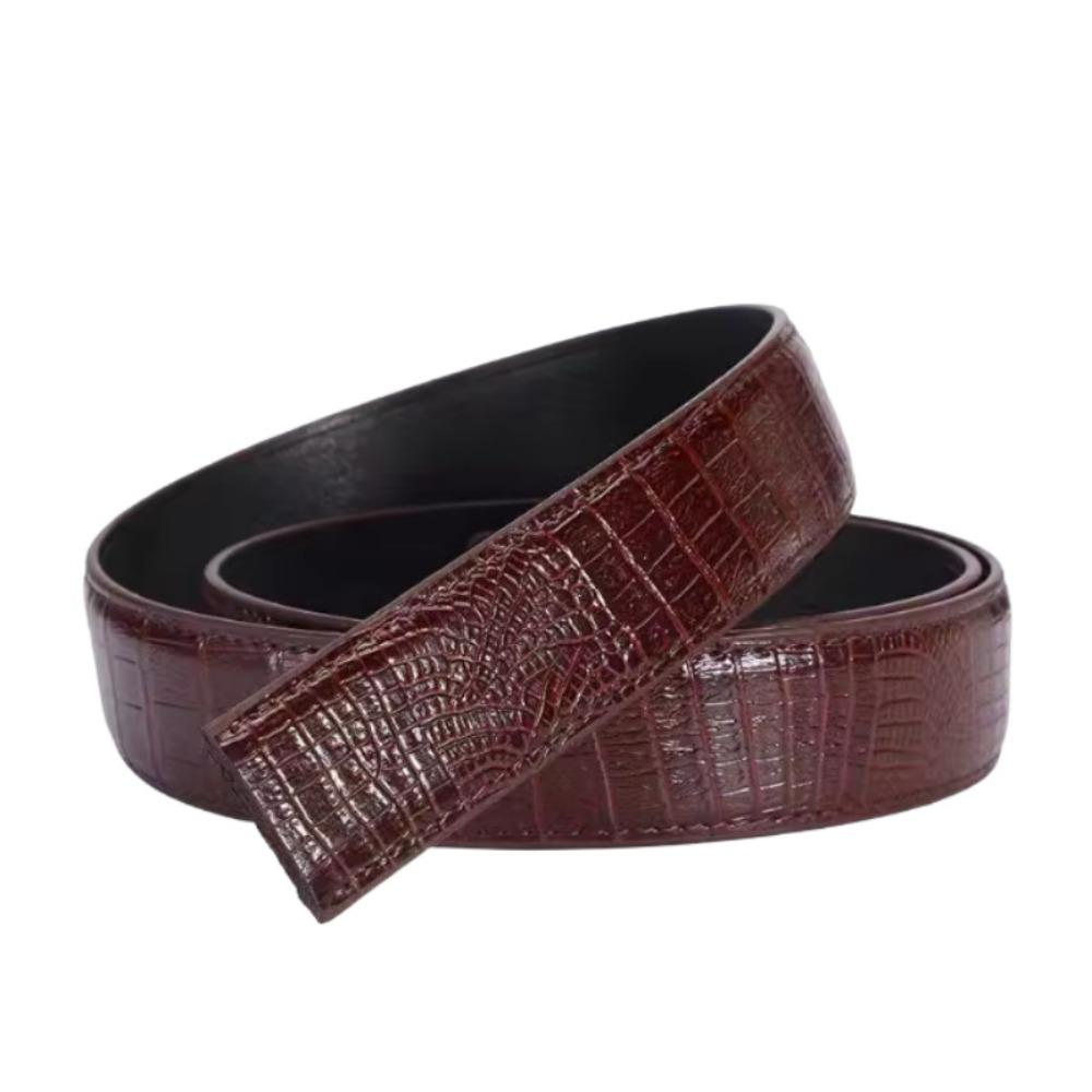 

Genuine Leather No Buckle Belt Crocodile Pattern Embossed Genuine Leather Belt Non-porous Classic Automatic Buckle Belts 130cm кавовий