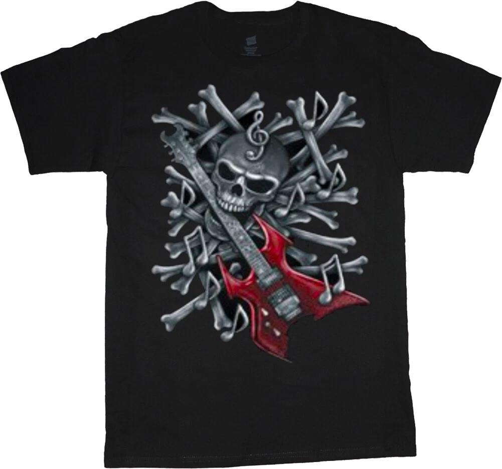 Skeleton Skull Guitar T-shirt Mens Graphic Tees Clothing Apparel Mens Gifts L