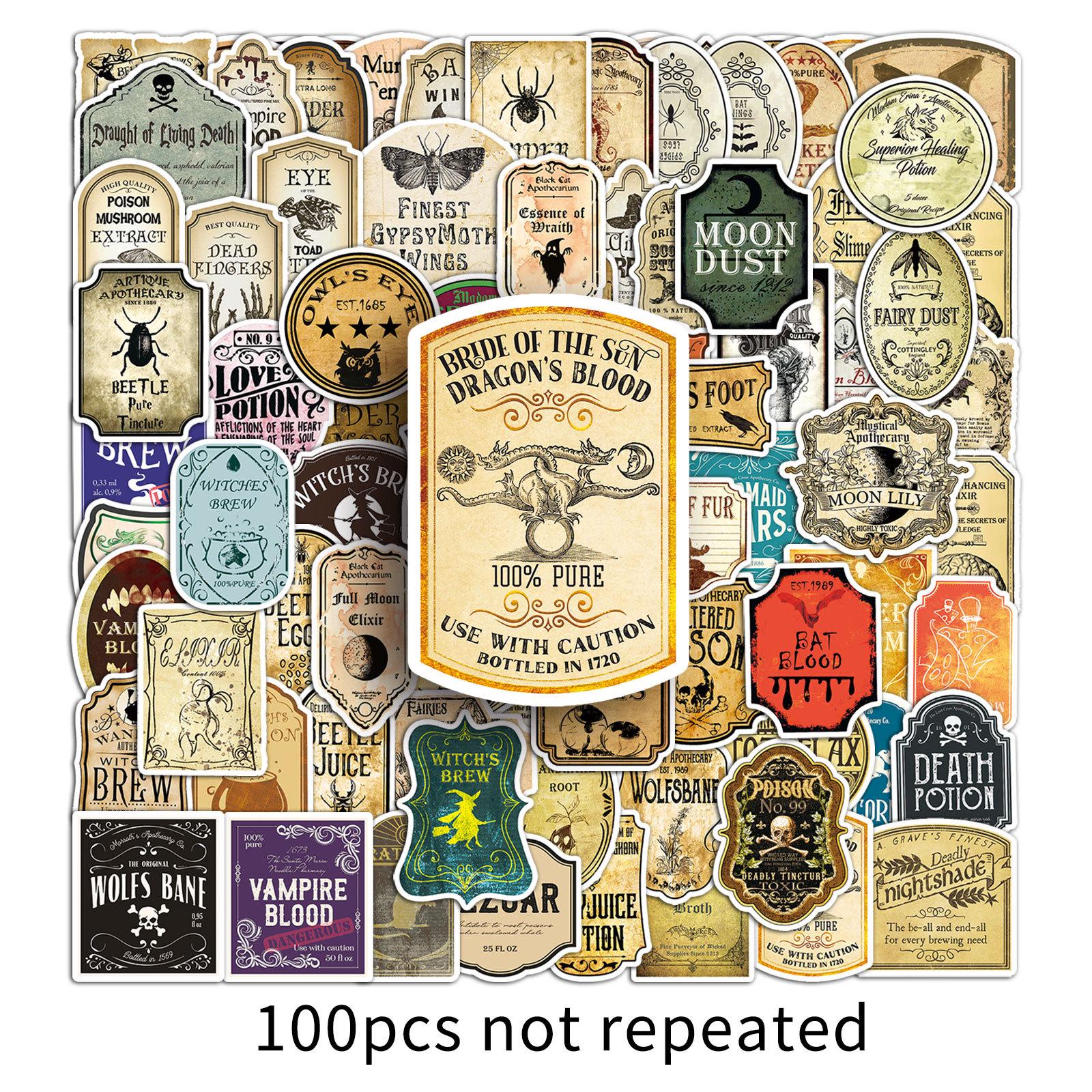 100 Retro Potion Label Stickers: Waterproof DIY Graffiti for Skateboards & Luggage
