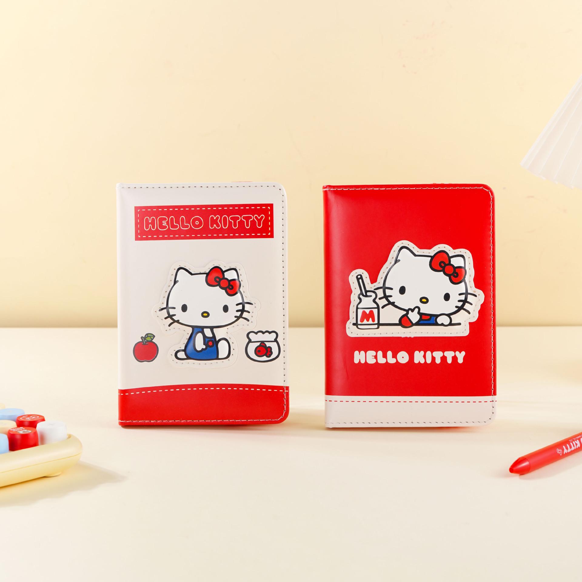 Sanrio Hello Kitty Кожаный дневник формата A6 с ремешком - Милый мультяшный дизайн 100x143mm (80 pages)