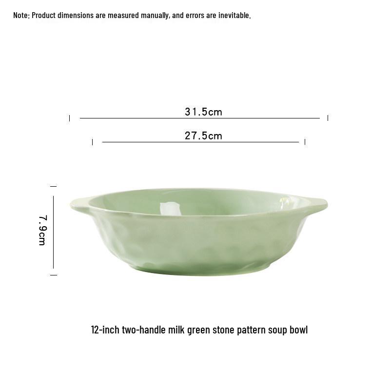 12" Double-Handled Ceramic Soup Bowl, Large Capacity Pot for Home Use, Ideal for Soup, Pickled Fish, and Boiled Meat, High-Temperature Resistant.