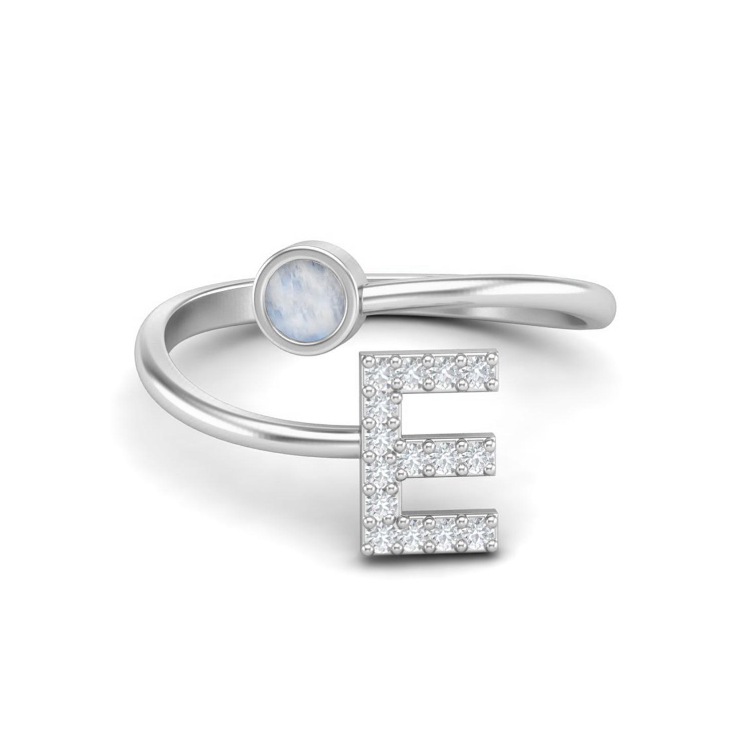 

Capital E Initial Letter Moonstone Women Adjustable Front Open Ring 925 Sterling Silver 11 білий