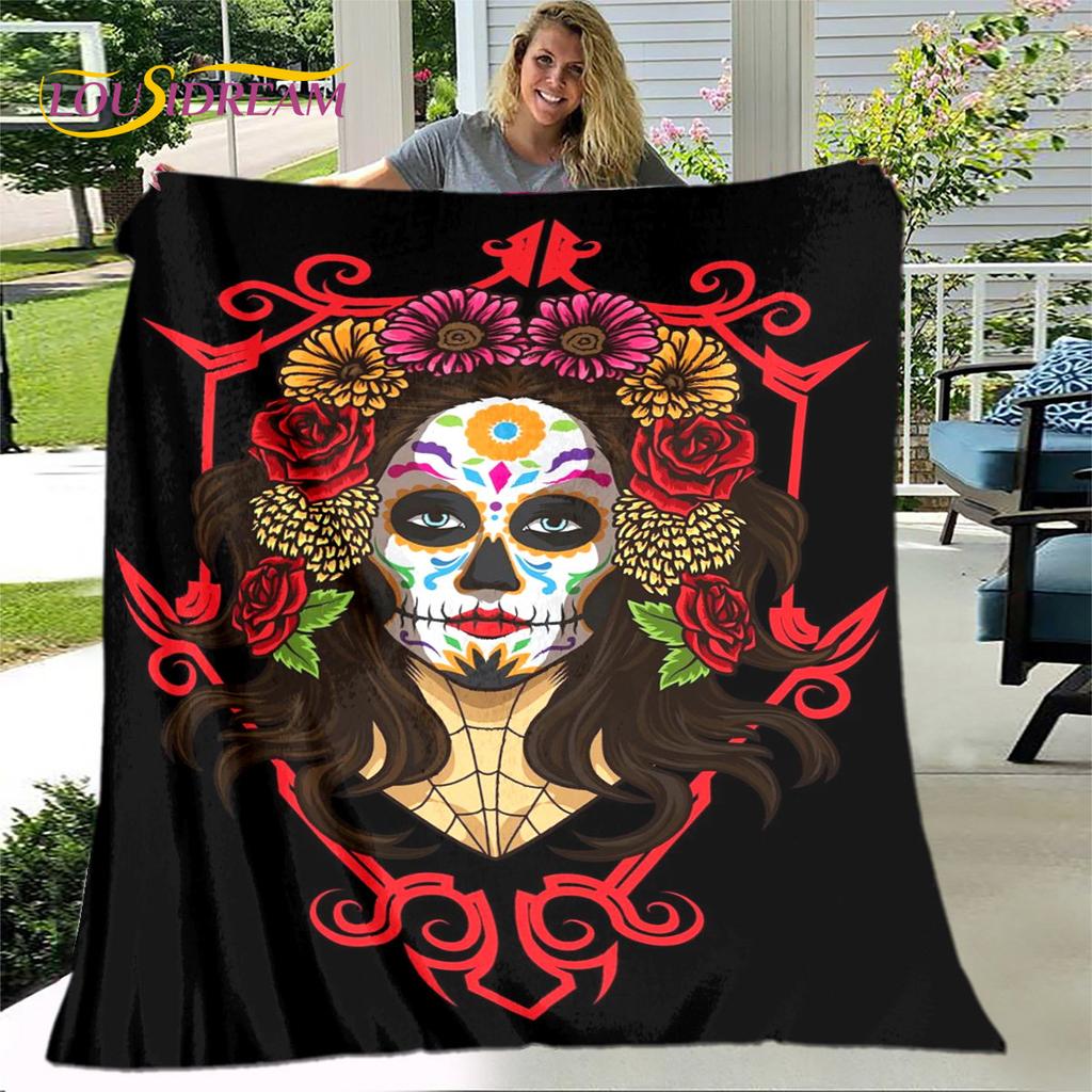 Gothic Horror Female Skull Dead Girl 3D Soft Plush Blanket,Flannel Blanket Throw Blanket for Living Room Bedroom Bed Sofa Picnic