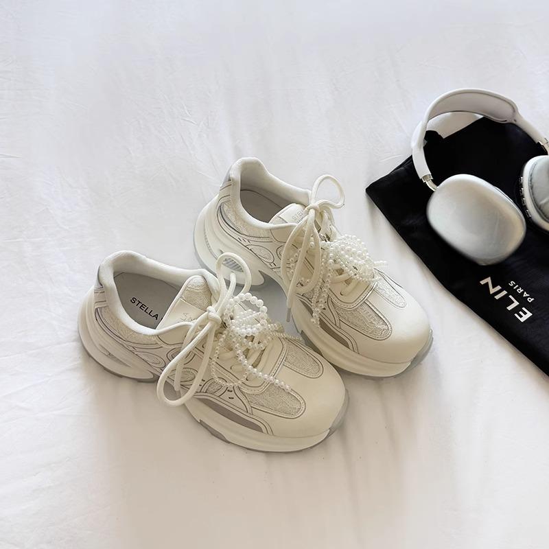 Real Soft Leather 2025 Spring and Summer New Breathable Silver Platform Lightweight Sports Shoes Casual Versatile Height Increase Dad Shoes Women