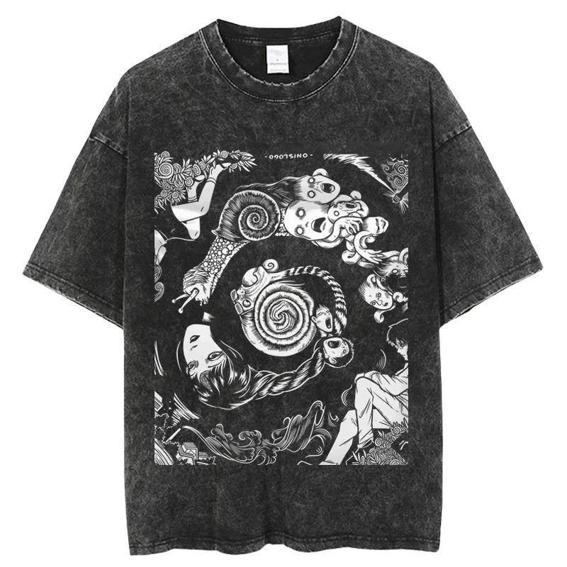 

Junji Ito Tomie Face Split Vintage Washed Oversized T-Shirt | Unisex Horror Manga Streetwear Tee L
