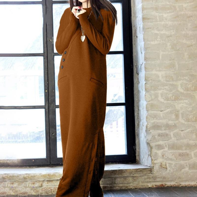 Women Winter Warm Dress Spring Basic Maxi Dress Vintage Long Sweatshirt Dress Casual Pullovers Long Sleeve Button Vestidos
