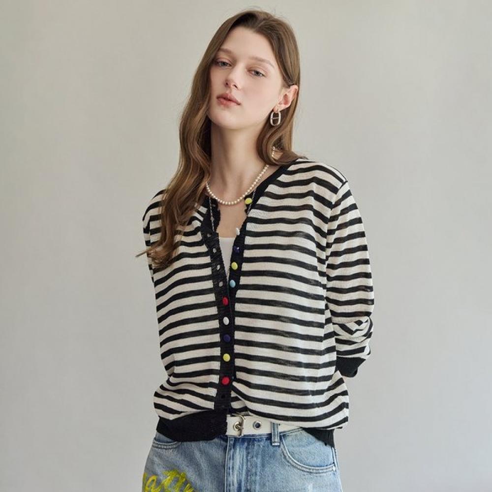 Maxza Color Button Stripe 3 4 Sleeve Cardigan Zf05qd002na