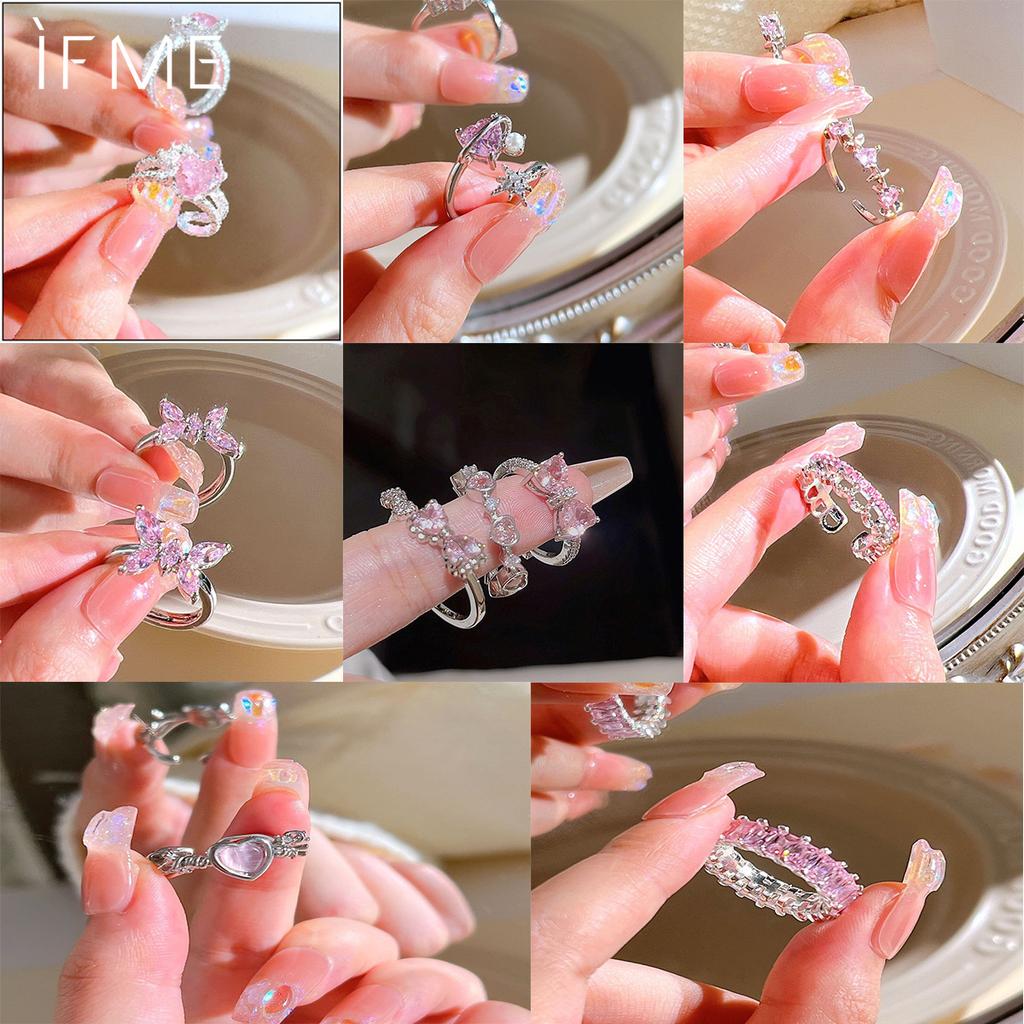 iF ME Mote Luksus Rosa Baguette Cubic Zirconia Forlovelsesringer for kvinner Marquise Crystal Stone Bryllupsfest Smykker gave