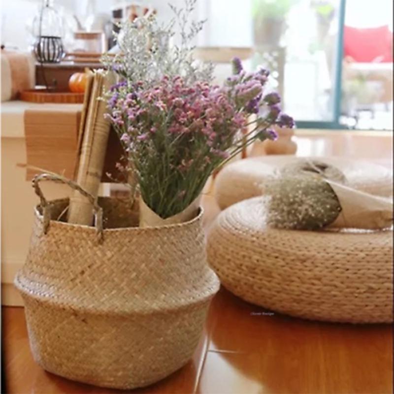 Seagrass Belly Basket Storage Plant Pot Foldable Nursery Laundry Bag Room Decor