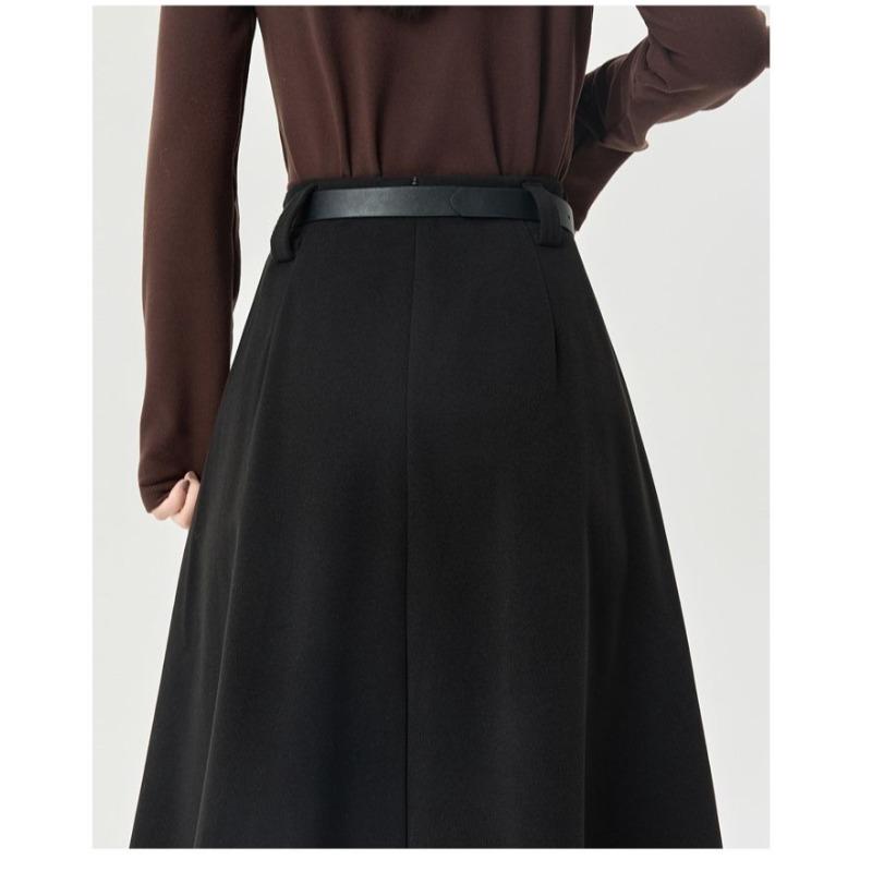 Winter Autumn High Waist Wool Pleated Skirt Women A Line Midi Skirt Solid Color Flared Skirt Slimming Long Skirt
