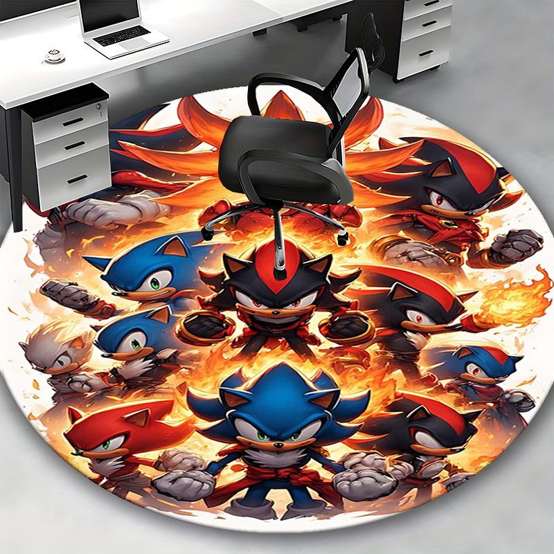 1 tapis rond design anime Sonic le Hérisson - Tapis pour chaise de bureau, Tapis antidérapant pour décoration intérieure, Salon, Chambre à coucher, Salle de jeux