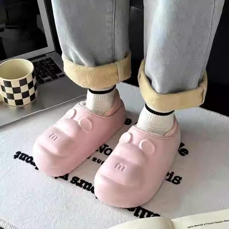 Waterproof cotton slippers women's winter indoor warm thick bottom velvet thick bottom soft bottom soft surface men's cotton slippers