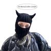 Novelty Devil Horn Face Cover Hat Knit Balaclava Cap for Women Men Winter Warm Hat Adult Halloween Costume Role Play Cap