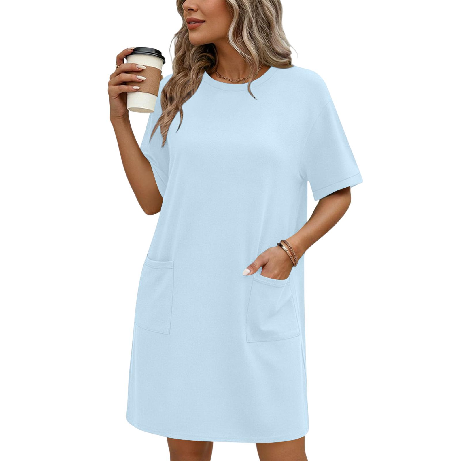 Women s Fashionable Loose-Fit Short-Sleeve Pocketed Loungewear Casual Dress XXL