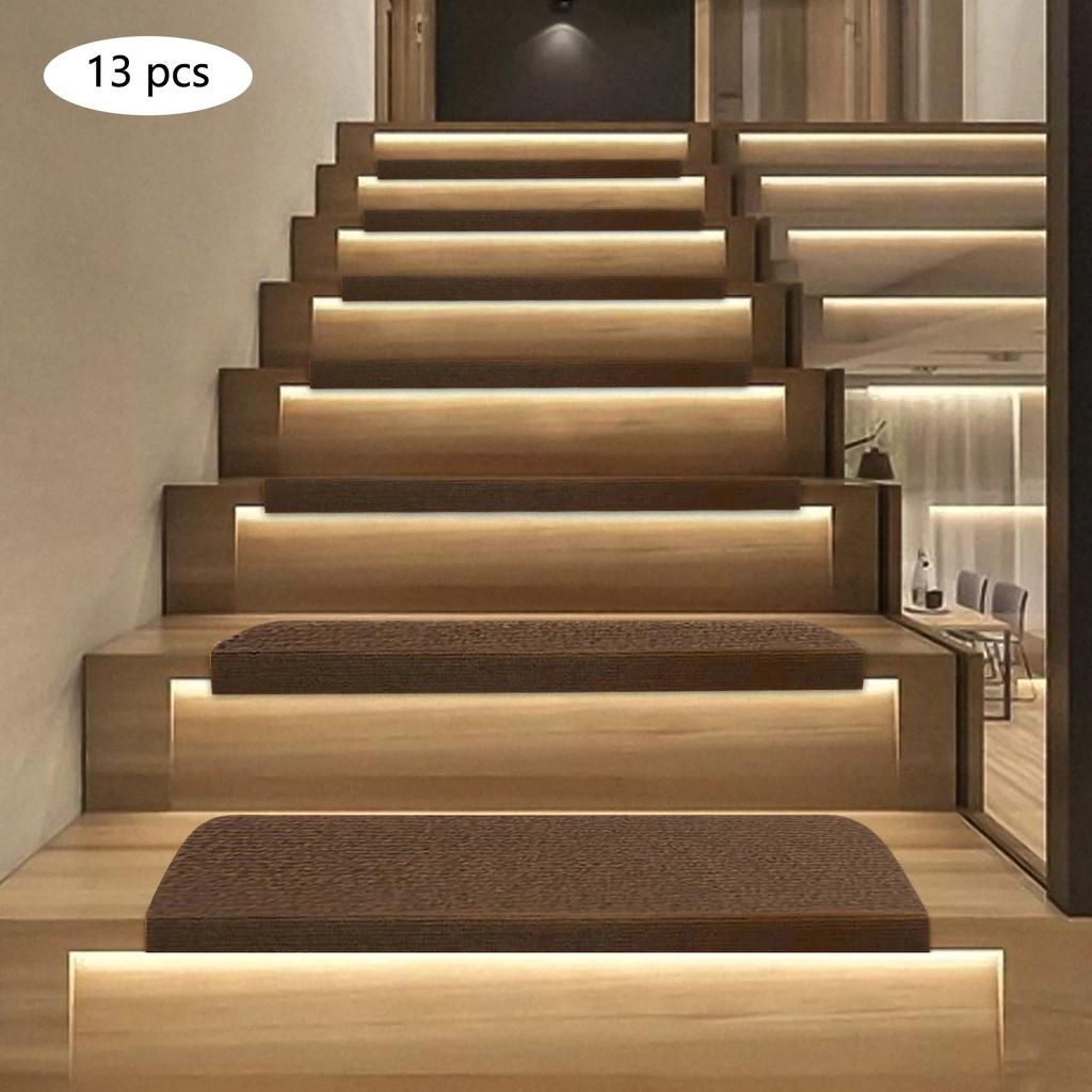 Indoor Non-Slip Stair Tread Mats Carpet Set 13pcs Brown 20*55cm