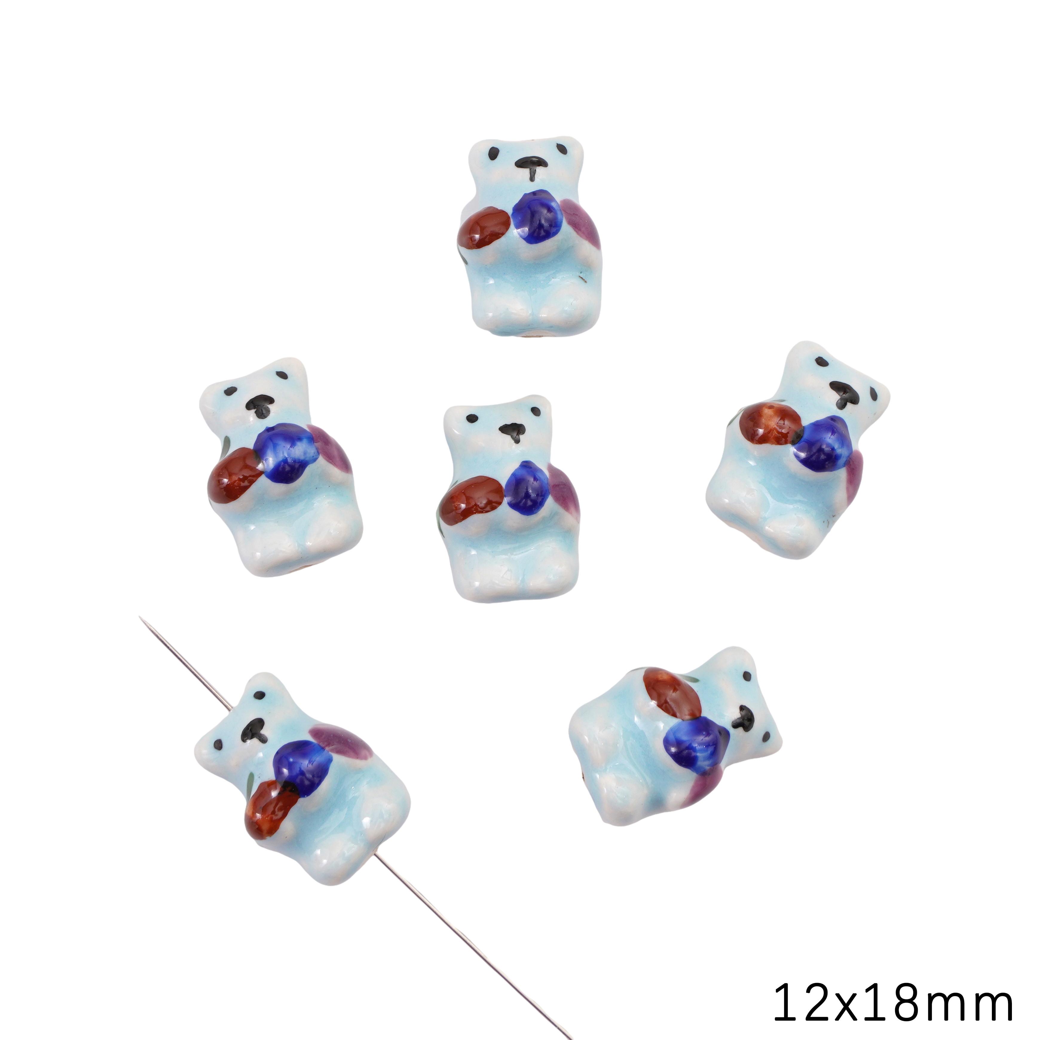 

Керамические расписанные вручную бусины для милых животных-подвесок для браслетов, ожерелий и ювелирных изделий своими руками Fruit bear-blue
