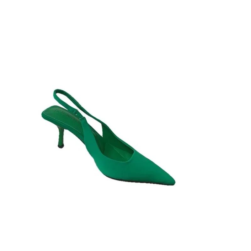 Fashion Women Summer Shoes  New Fashion Pointed Toe Stiletto Medium Heel High Heels Women Back Empty Toe Sandals Green Women's Shoes