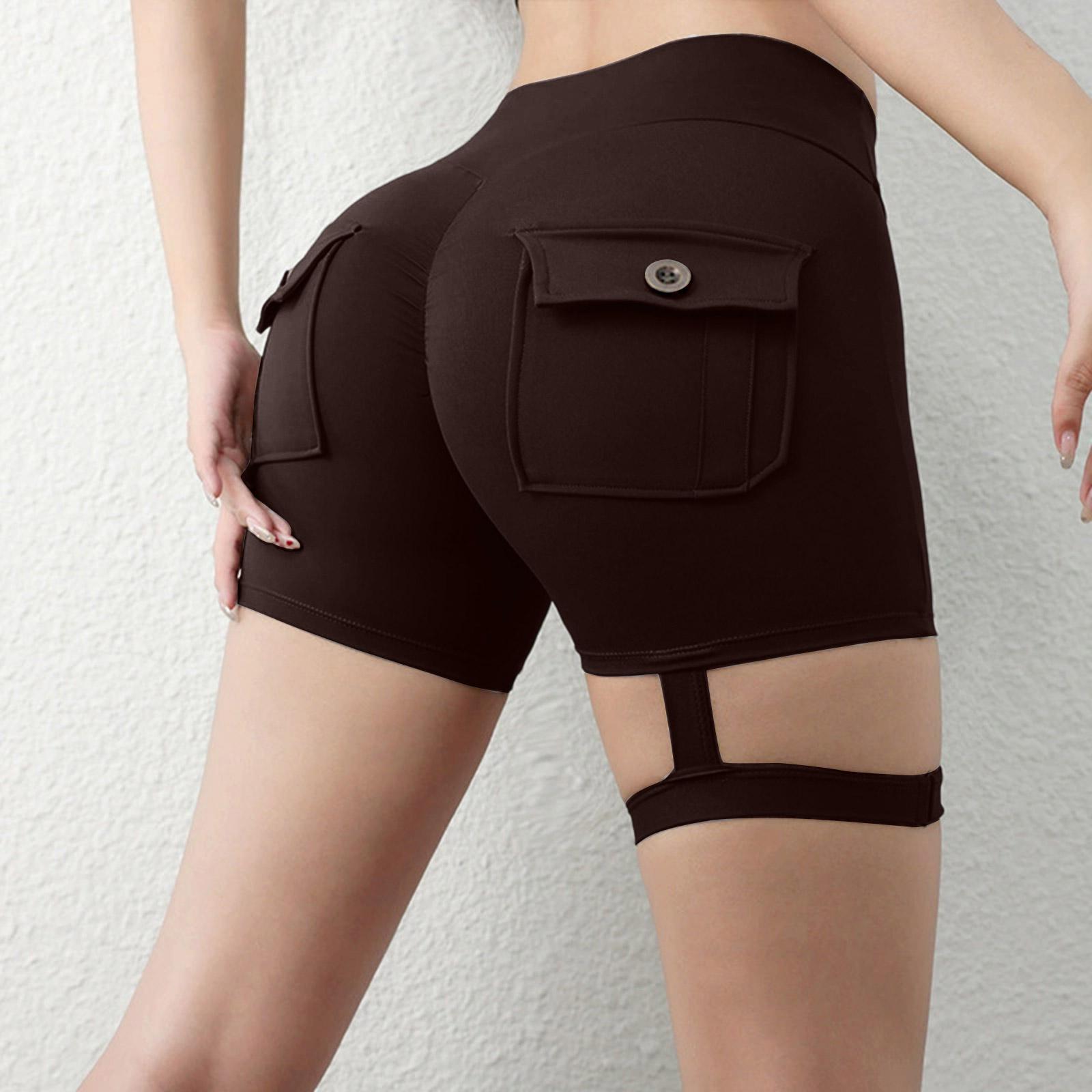

Women s Workwear Yoga Shorts Elastic Tight Skinny With Legs Loop Hip-lift Sports Shorts XL кофейный