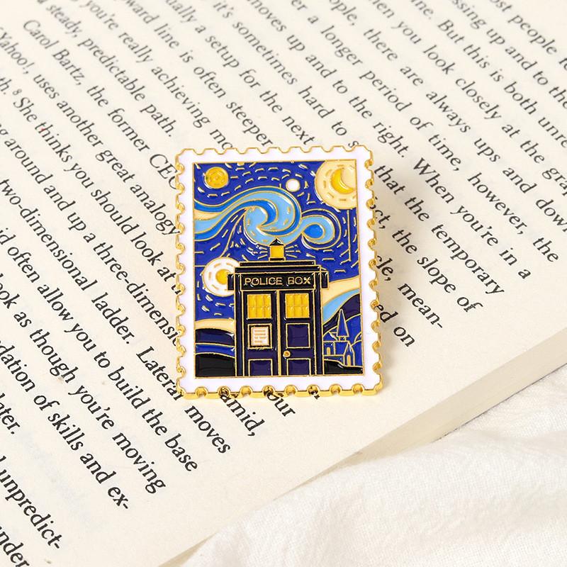 Van Gogh Elegant Starry Night Enamel Brooch Chic Geometric Style Ideal For Unisex Fashion Display