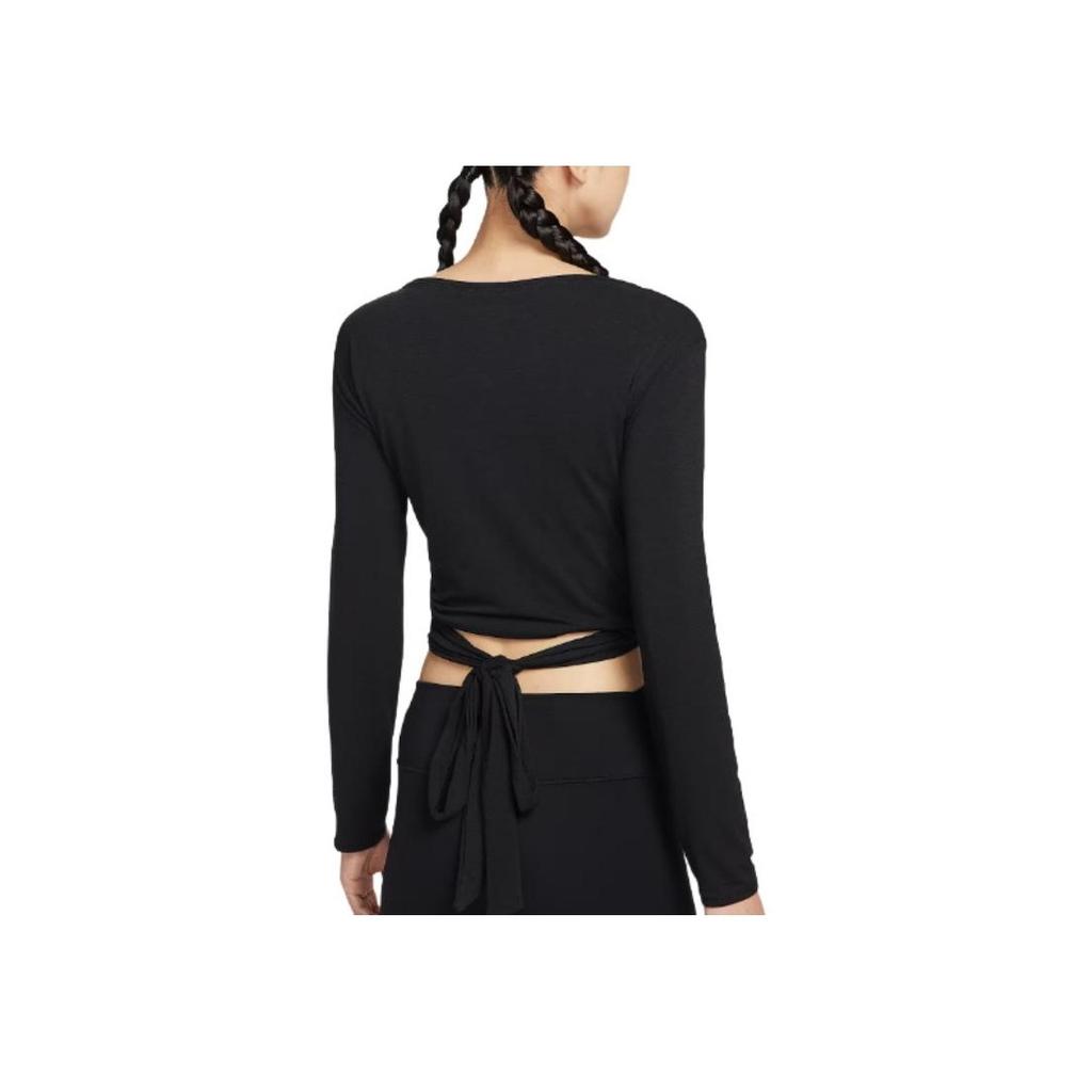 Nike Short Slim Fit V-Neck Long Sleeve T-Shirt Women Tops Black HV3658-010