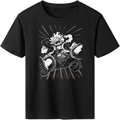 Anime-T-Shirt One Piece Luffy Gear 5 Fruit Awaken Baumwoll-Rundhalsausschnitt Retro-Mode-T-Shirt