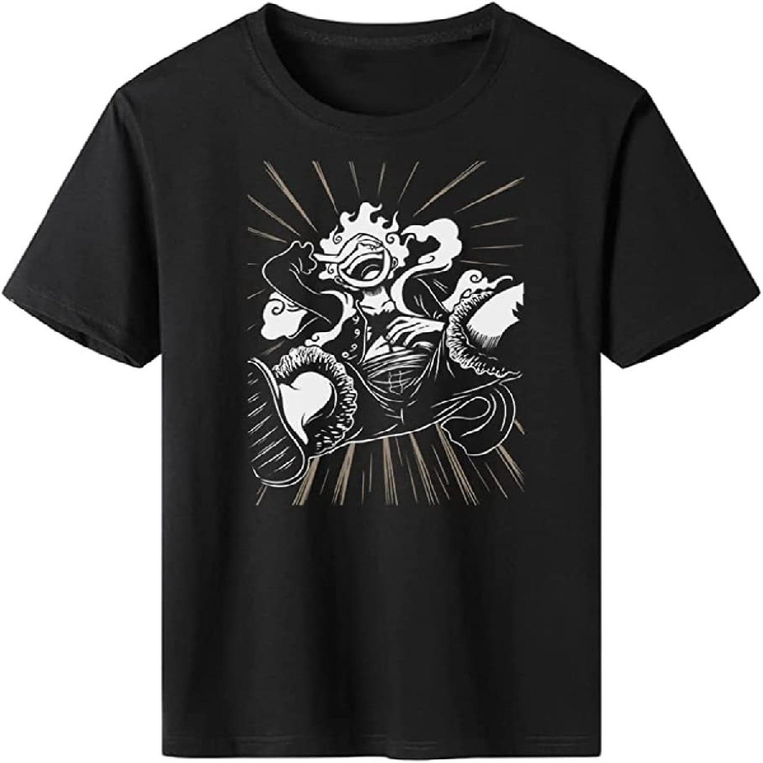 Anime T-Shirts One Piece Luffy Gear 5 Fruit Awaken Cotton CrewRetro Fashion T-Shirt S