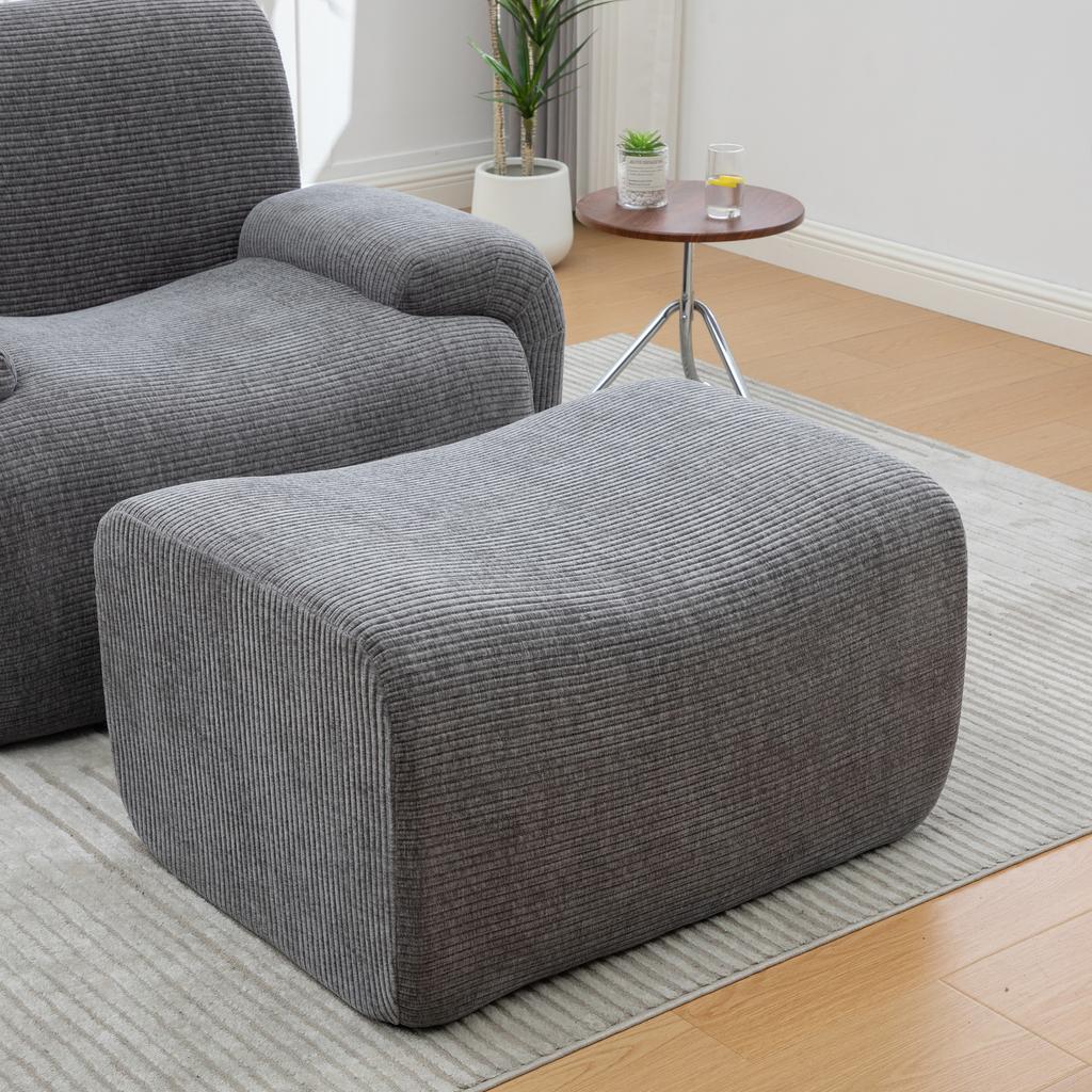 Chenille armchair with stool, vacuum-packed with 30D high-elasticity foam filling, assembly-free for living room & small spaces-Gray
