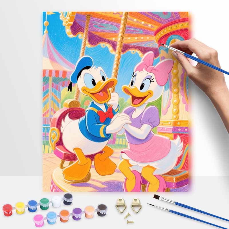 Disney Donald Duck and Daisy Duck Merrygoround Oil Paint by Numbers Painting Kit Handmade Diy Home Decoration Gift