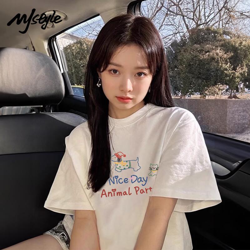 MJ STYLE Women s Puppy Print Cotton T-Shirt M