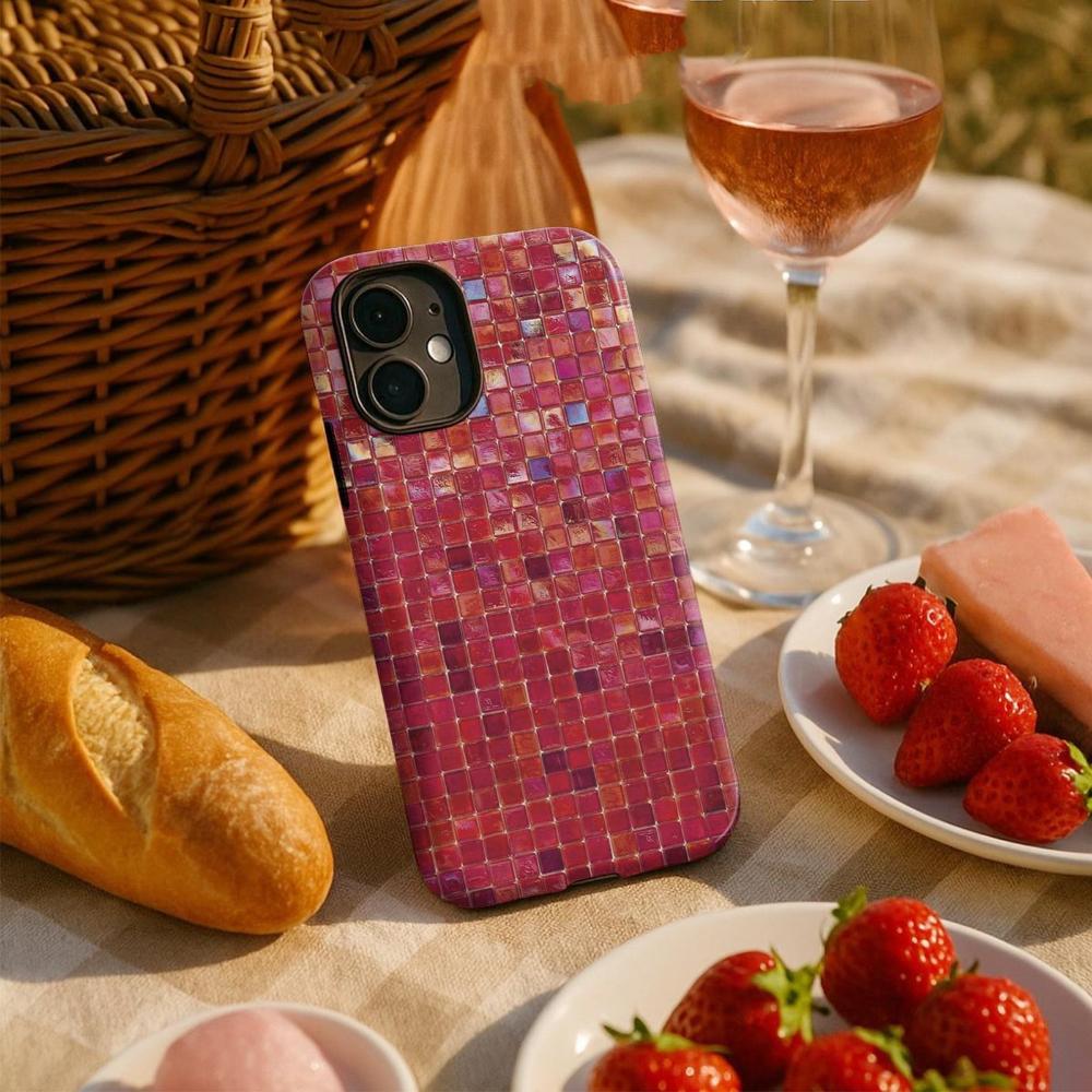 Deep red glass printed pattern phone case suitable for iPhone 17 16 15 14 13 12 11 Pro/Max/Plus anti drop 2-in-1 back cover