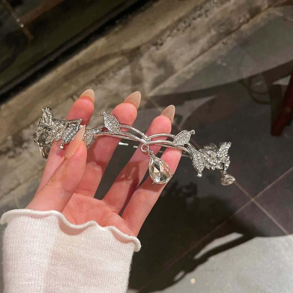 Leaf Design Crystal Forehead Accessory Exquisite Bride Shiny Hair Hoop  Girls