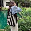 Canvas Fashion Versatile Striped Big Bag Women's 2025 New Large Capacity Shoulder Bag Niche Commuter Tote Bag Tide