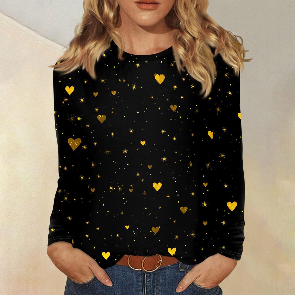 Damen Valentinstag Modisches Herzmuster Rundhals Langarm Pullover Top