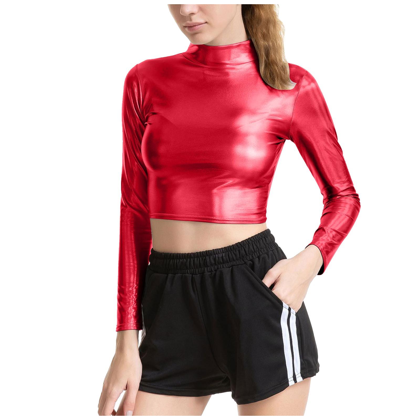 

Женская жидкая вечеринка, водолазка, сексуальный укороченный короткий топ, туника, блузка M красный