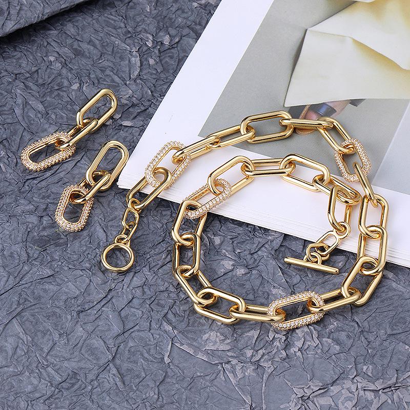 Zircon Gold Oval Necklace & Earring Set: Versatile Spring Fashion for Influential Women