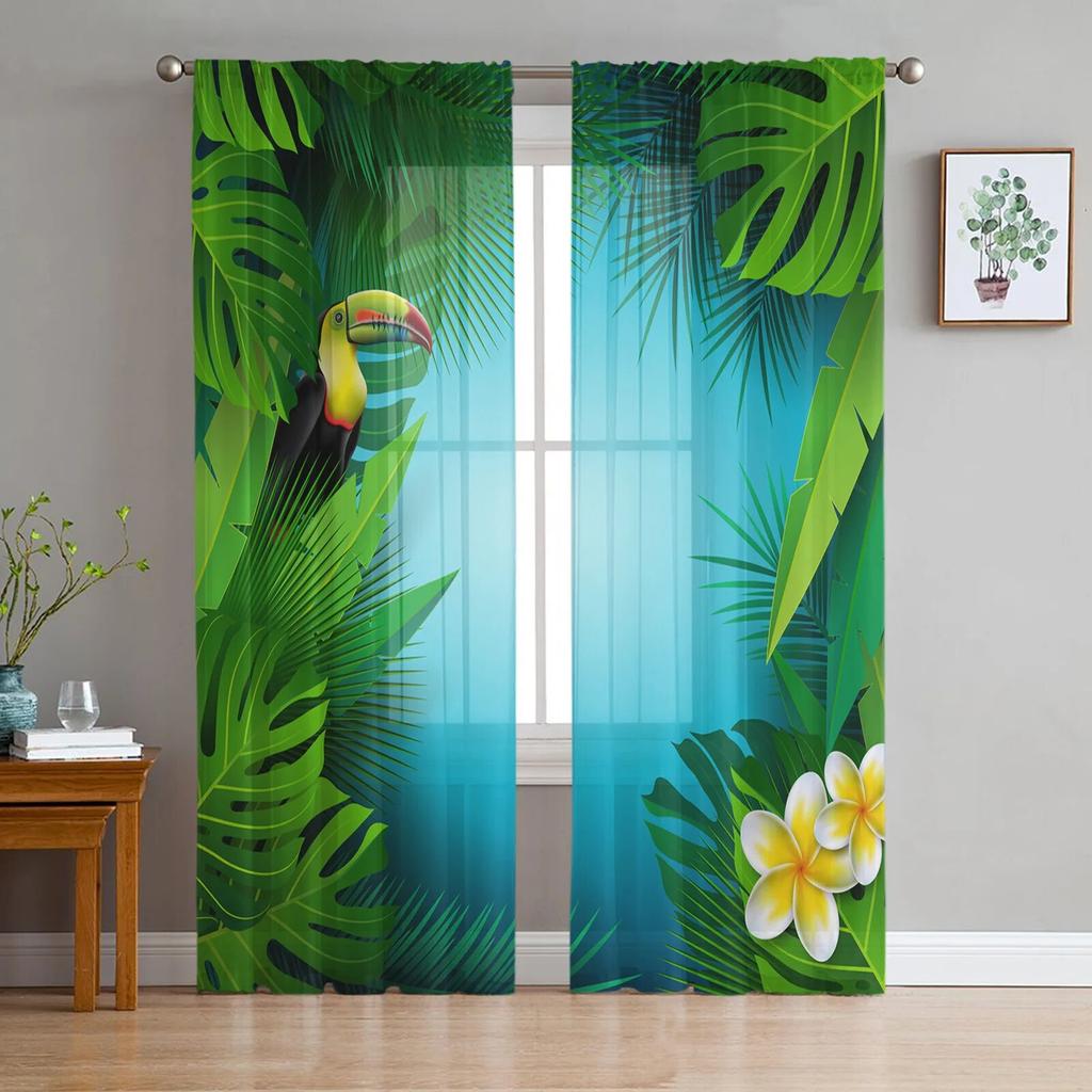 Toucan Flower Fruit Tropical Pineapple Map Tulle Curtain For Living Room Bedroom Modern Sheer Curtains Decor Window Treatment