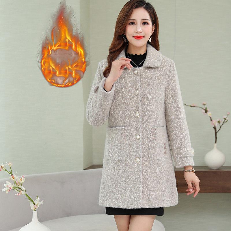 Mom Winter Mink Velvet Coat Mid-length Middle-aged and Elderly Women's Thickened Imitation Gold Velvet Coat