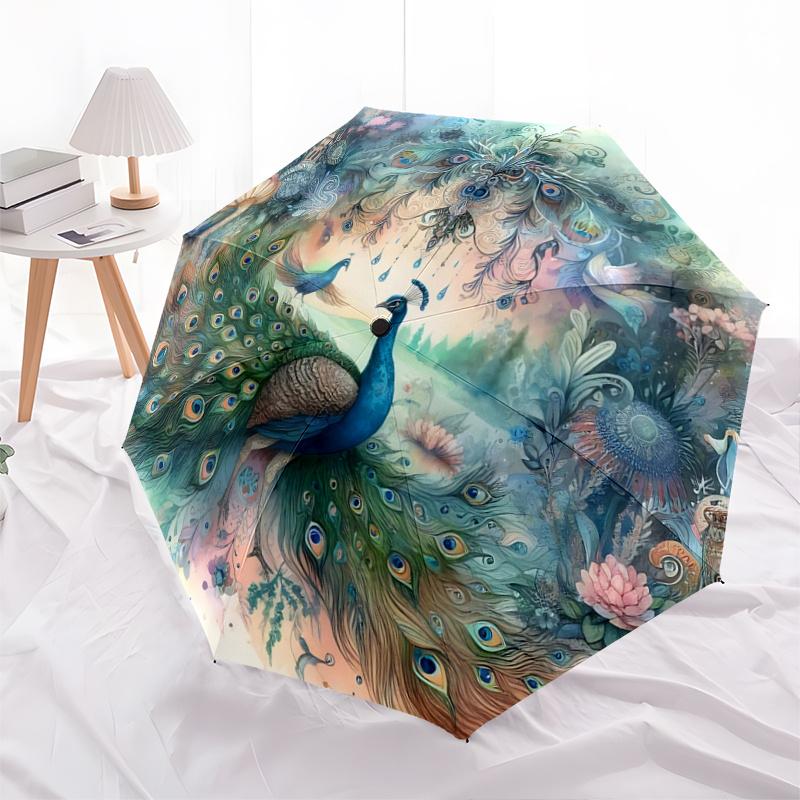 1pc Enchanted Peacock Garden Automatic Opening and Closing Folding - A Good Choice for Gifts, Fashionable and Convenient Umbrella With Cute Carto