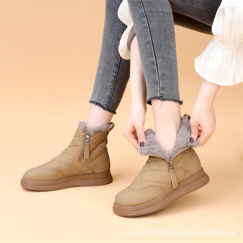 

Thick-soled thickened velvet snow boots women s new winter waterproof side zipper fur integrated warm and non-slip cotton shoes 41