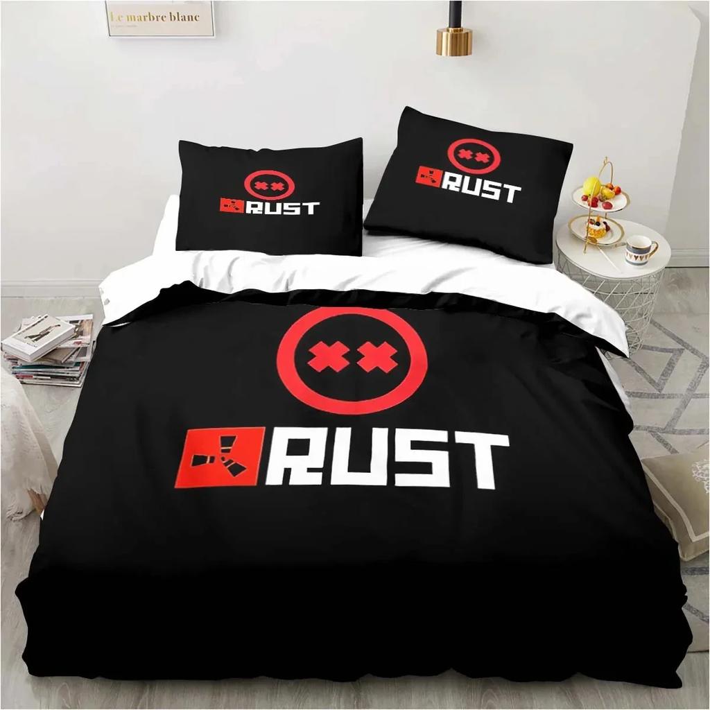 3D Print Rust Game Logo Bedding Set,Duvet Cover Comforter Bed Set Quilt Cover Pillowcase,King Queen Twin Size Boys Girls Adults
