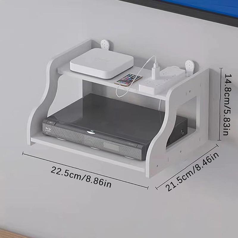 Scaffale per Router Wifi da Parete, Scatola Creativa Portaoggetti per Decoder TV, Doppio Bianco, Scaffale portaoggetti senza Foratura, Soggiorno