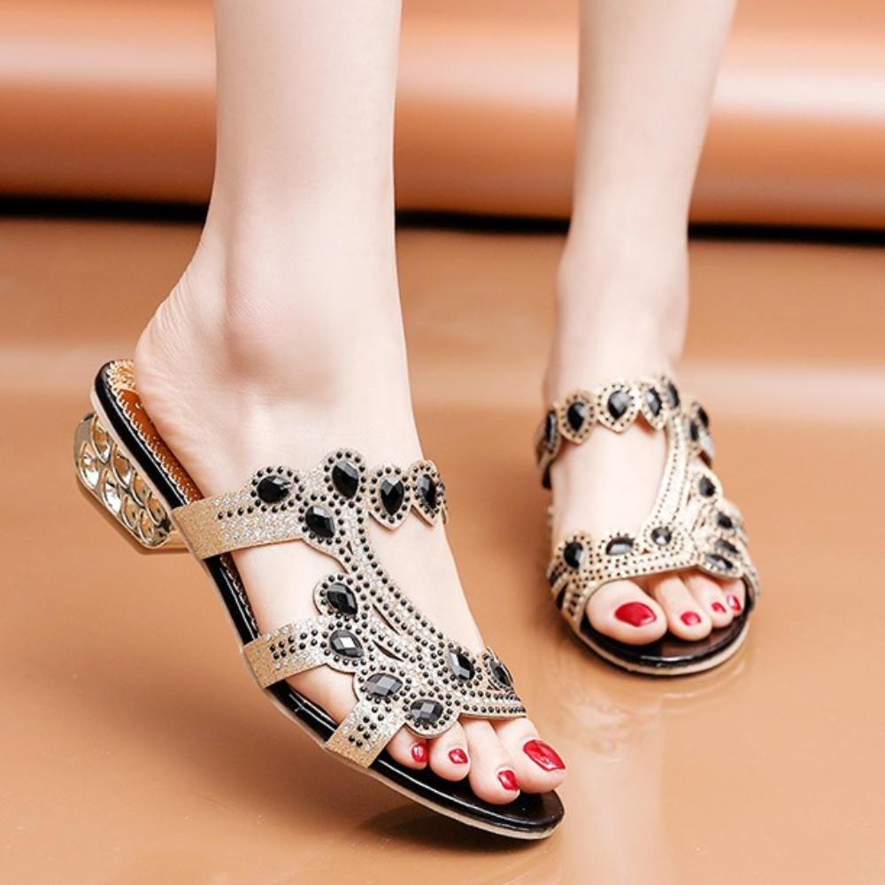 Летняя новая обувь женские сандалии со стразами шлепанцы женские туфли на толстом каблуке — фото 3