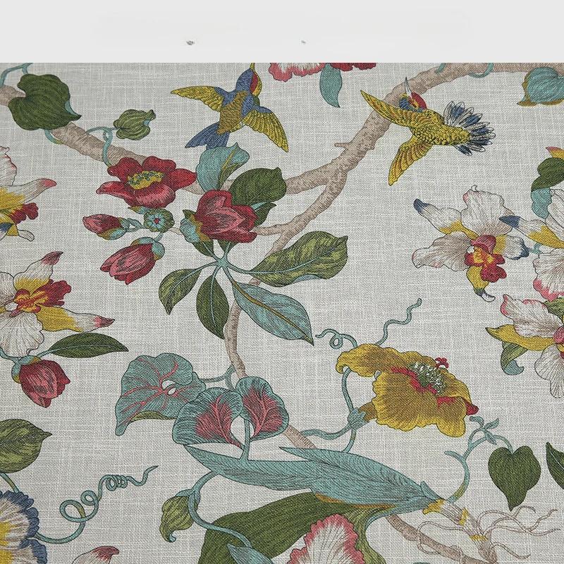 100x145cm Birds &Floral Patterns Linen Printed Fabric Printed Fabric for Tablecloth,Tablecloth DIY Sewing Clothing Home Cloth